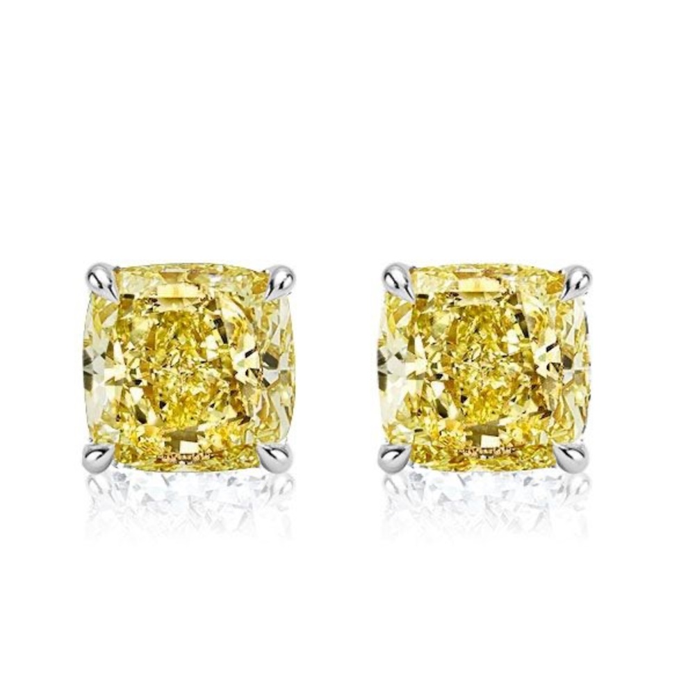 2ct Canary Cushion Cut Studs - Picture 4 of 15